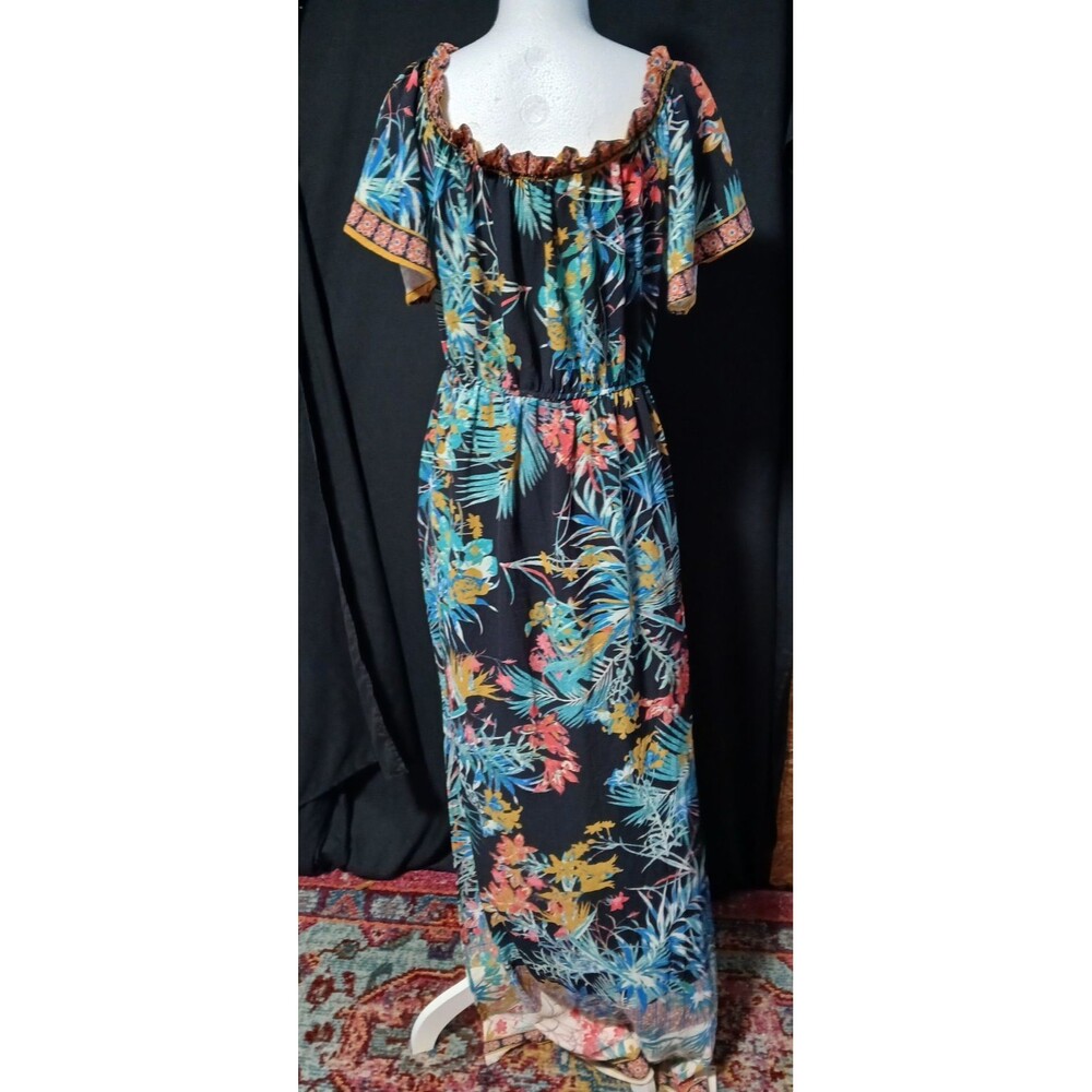 Flying Tomato Long Maxi On/Off Shoulder Style Tropical Dress  Large - Picture 4 of 13